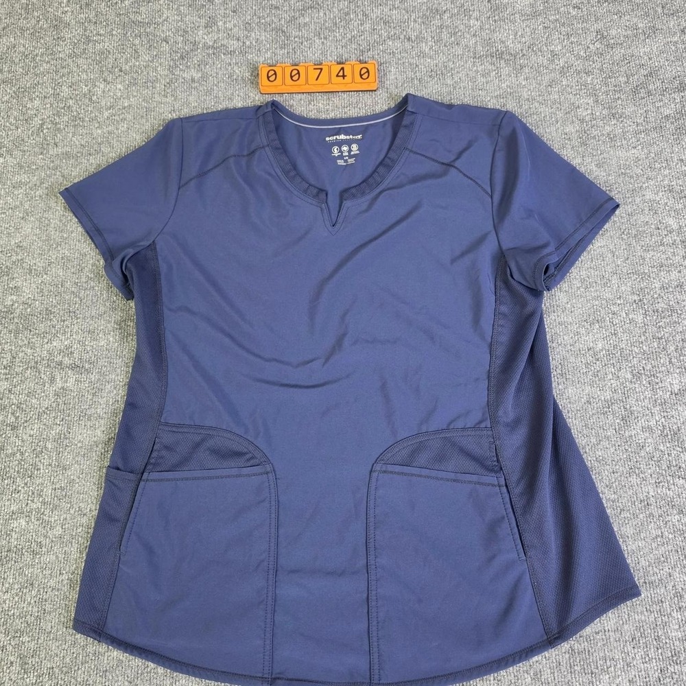 Scrubstar Blue scrub top with pockets 4 way stretch. Size Large